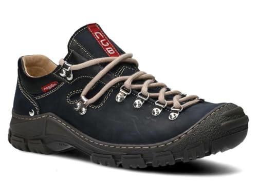 nagaba - Wanderschuhe Herren - Lederschuhe Trekkingschuhe Herren - Outdoor Halbschuhe Männer Echtleder, mit Schnursenkel - Herrenschuhe, Halbschuhe, Freizeitschuhe - Modell 055 Navyblau - 42 von nagaba