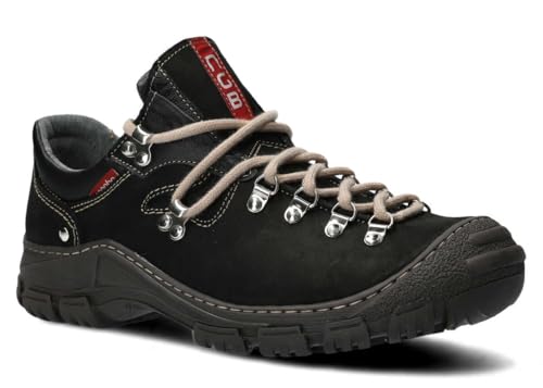 nagaba - Wanderschuhe Herren - Lederschuhe Trekkingschuhe Herren - Outdoor Halbschuhe Männer Echtleder, mit Schnursenkel - Herrenschuhe, Halbschuhe, Freizeitschuhe - Modell 055 Schwarz - 47 von nagaba