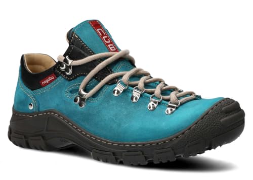 nagaba - Wanderschuhe Herren - Lederschuhe Trekkingschuhe Herren - Outdoor Halbschuhe Männer Echtleder, mit Schnursenkel - Herrenschuhe, Halbschuhe, Freizeitschuhe - Modell 055 Türkis - 43 von nagaba