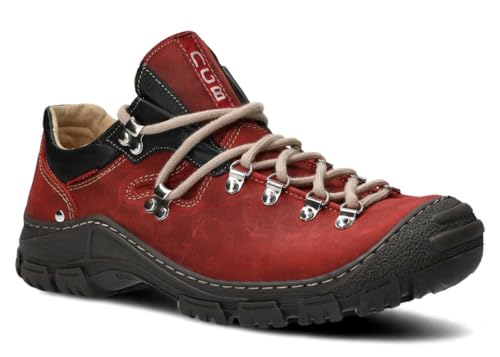 nagaba - Wanderschuhe Herren - Lederschuhe Trekkingschuhe Herren - Outdoor Halbschuhe Männer Echtleder, mit Schnursenkel - Herrenschuhe, Halbschuhe, Freizeitschuhe - Modell 055 Rot - 42 von nagaba