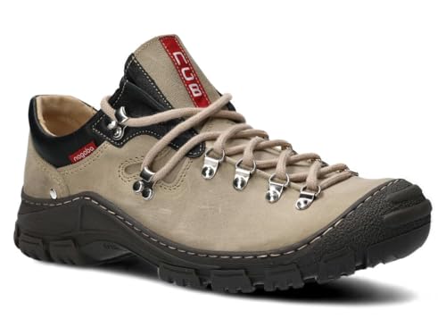 nagaba - Wanderschuhe Herren - Lederschuhe Trekkingschuhe Herren - Outdoor Halbschuhe Männer Echtleder, mit Schnursenkel - Herrenschuhe, Halbschuhe, Freizeitschuhe - Modell 055 Creme - 43 von nagaba
