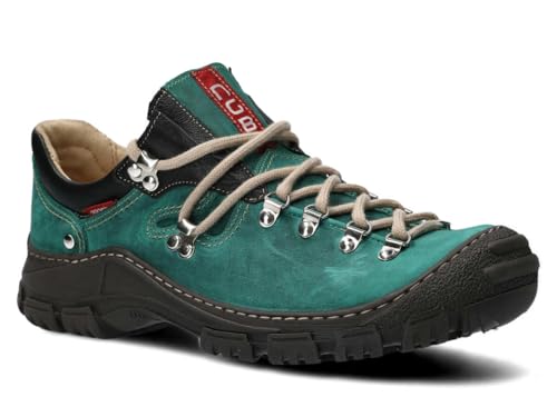nagaba - Wanderschuhe Herren - Lederschuhe Trekkingschuhe Herren - Outdoor Halbschuhe Männer Echtleder, mit Schnursenkel - Herrenschuhe, Halbschuhe, Freizeitschuhe - Modell 204Smaragdgrün - 45 von nagaba