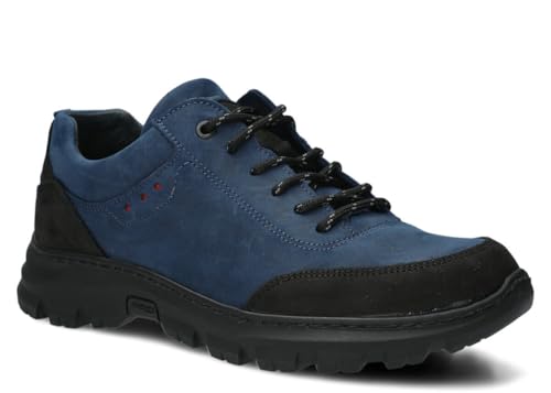nagaba - Wanderschuhe Herren - Trekkingschuhe Herren - Herrenschuhe Outdoor Halbschuhe Männer Echtleder, mit Schnursenkel - Lederschuhe mit Dicker, Rutschfester Sohle - Modell 4081 – Marineblau – 43 von nagaba