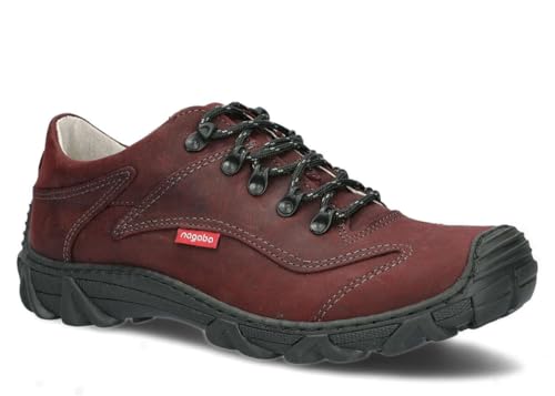 nagaba - Wanderschuhe Herren - Trekkingschuhe Herren - Herrenschuhe Outdoor Halbschuhe Männer Echtleder, mit Schnursenkel - Lederschuhe mit Rutschfester Sohle - Modell 400 - Dunkelrot - 43 von nagaba
