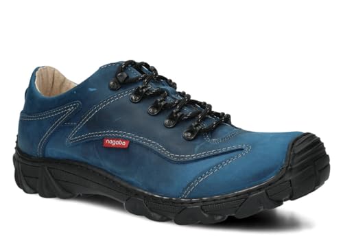 nagaba - Wanderschuhe Herren - Trekkingschuhe Herren - Herrenschuhe Outdoor Halbschuhe Männer Echtleder, mit Schnursenkel - Lederschuhe mit Rutschfester Sohle - Modell 400 - Kobaltblau - 45 von nagaba