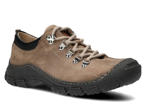 nagaba - Wanderschuhe Herren - Trekkingschuhe Herren - Herrenschuhe Outdoor Halbschuhe Männer Echtleder, mit Schnursenkel - Lederschuhe mit Rutschfester Sohle - Modell 455 - Beige - 44 von nagaba