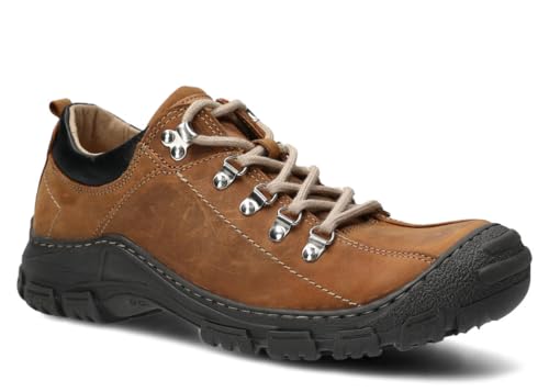 nagaba - Wanderschuhe Herren - Trekkingschuhe Herren - Herrenschuhe Outdoor Halbschuhe Männer Echtleder, mit Schnursenkel - Lederschuhe mit Rutschfester Sohle - Modell 455 - Braun - 47 von nagaba