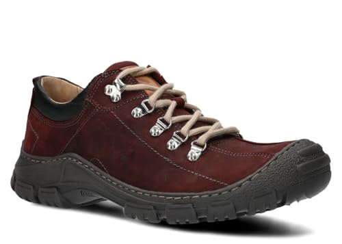 nagaba - Wanderschuhe Herren - Trekkingschuhe Herren - Herrenschuhe Outdoor Halbschuhe Männer Echtleder, mit Schnursenkel - Lederschuhe mit Rutschfester Sohle - Modell 455 - Dunkelrot - 43 von nagaba