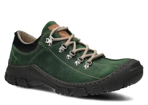 nagaba - Wanderschuhe Herren - Trekkingschuhe Herren - Herrenschuhe Outdoor Halbschuhe Männer Echtleder, mit Schnursenkel - Lederschuhe mit Rutschfester Sohle - Modell 455 - Grün - 44 von nagaba