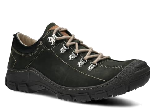 nagaba - Wanderschuhe Herren - Trekkingschuhe Herren - Herrenschuhe Outdoor Halbschuhe Männer Echtleder, mit Schnursenkel - Lederschuhe mit Rutschfester Sohle - Modell 455 - Khaki - 43 von nagaba