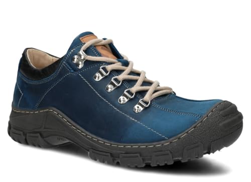 nagaba - Wanderschuhe Herren - Trekkingschuhe Herren - Herrenschuhe Outdoor Halbschuhe Männer Echtleder, mit Schnursenkel - Lederschuhe mit Rutschfester Sohle - Modell 455 - Kobaltblau - 43 von nagaba