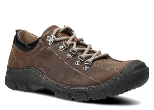 nagaba - Wanderschuhe Herren - Trekkingschuhe Herren - Herrenschuhe Outdoor Halbschuhe Männer Echtleder, mit Schnursenkel - Lederschuhe mit Rutschfester Sohle - Modell 455 - Olivgrün - 46 von nagaba