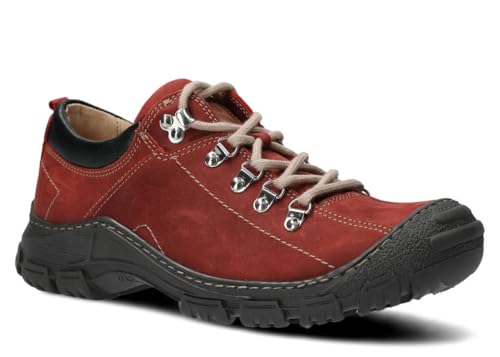 nagaba - Wanderschuhe Herren - Trekkingschuhe Herren - Herrenschuhe Outdoor Halbschuhe Männer Echtleder, mit Schnursenkel - Lederschuhe mit Rutschfester Sohle - Modell 455 - Rot - 45 von nagaba
