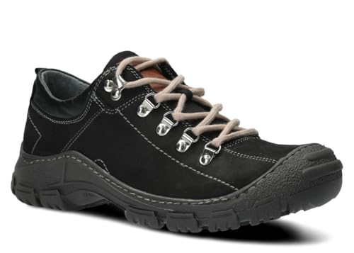 nagaba - Wanderschuhe Herren - Trekkingschuhe Herren - Herrenschuhe Outdoor Halbschuhe Männer Echtleder, mit Schnursenkel - Lederschuhe mit Rutschfester Sohle - Modell 455 - Schwarz - 47 von nagaba