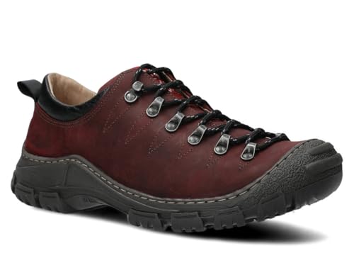 nagaba - Wanderschuhe Herren - Trekkingschuhe Herren - Outdoor Halbschuhe Männer Echtleder, mit Schnursenkel - Wanderstiefel, Lederschuhe Dicker, Rutschfester Sohle - Modell 444 - Kastanienbraun - 45 von nagaba