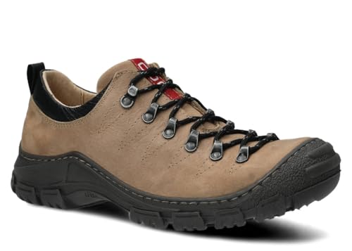 nagaba - Wanderschuhe Herren - Trekkingschuhe Herren - Outdoor Halbschuhe Männer Echtleder, mit Schnursenkel - Wanderstiefel, Lederschuhe mit Dicker, Rutschfester Sohle - Modell 444 - Beige - 44 von nagaba