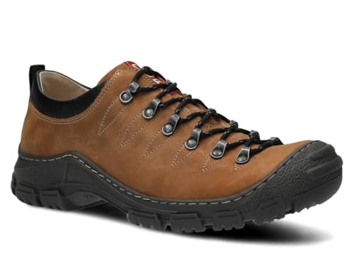 nagaba - Wanderschuhe Herren - Trekkingschuhe Herren - Outdoor Halbschuhe Männer Echtleder, mit Schnursenkel - Wanderstiefel, Lederschuhe mit Dicker, Rutschfester Sohle - Modell 444 - Braun - 47 von nagaba