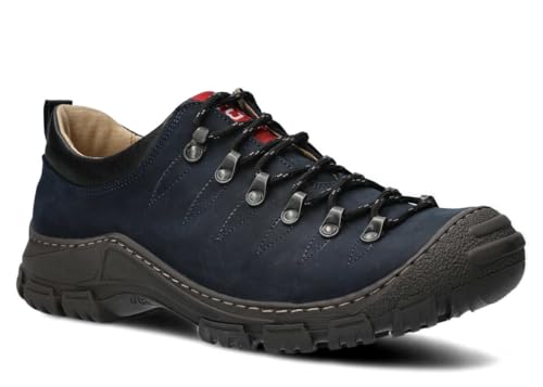 nagaba - Wanderschuhe Herren - Trekkingschuhe Herren - Outdoor Halbschuhe Männer Echtleder, mit Schnursenkel - Wanderstiefel, Lederschuhe mit Dicker, Rutschfester Sohle - Modell 444 - Dunkelblau - 46 von nagaba