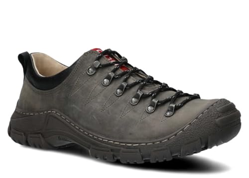 nagaba - Wanderschuhe Herren - Trekkingschuhe Herren - Outdoor Halbschuhe Männer Echtleder, mit Schnursenkel - Wanderstiefel, Lederschuhe mit Dicker, Rutschfester Sohle - Modell 444 - Grau - 41 von nagaba