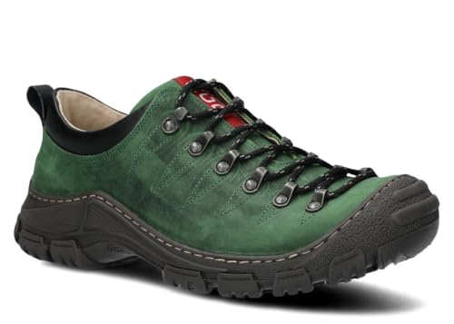 nagaba - Wanderschuhe Herren - Trekkingschuhe Herren - Outdoor Halbschuhe Männer Echtleder, mit Schnursenkel - Wanderstiefel, Lederschuhe mit Dicker, Rutschfester Sohle - Modell 444 - Grün - 42 von nagaba