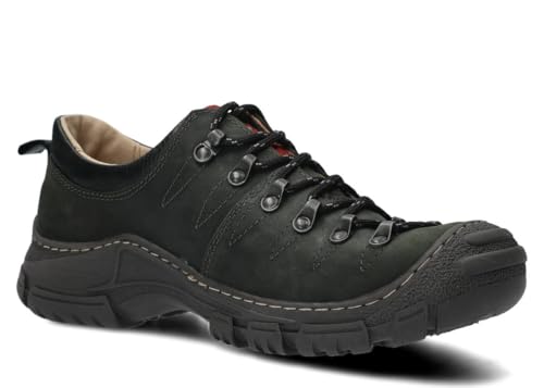 nagaba - Wanderschuhe Herren - Trekkingschuhe Herren - Outdoor Halbschuhe Männer Echtleder, mit Schnursenkel - Wanderstiefel, Lederschuhe mit Dicker, Rutschfester Sohle - Modell 444 - Khaki - 45 von nagaba