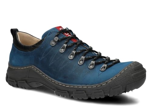 nagaba - Wanderschuhe Herren - Trekkingschuhe Herren - Outdoor Halbschuhe Männer Echtleder, mit Schnursenkel - Wanderstiefel, Lederschuhe mit Dicker, Rutschfester Sohle - Modell 444 - Kobalt - 44 von nagaba