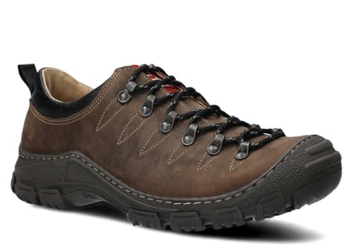 nagaba - Wanderschuhe Herren - Trekkingschuhe Herren - Outdoor Halbschuhe Männer Echtleder, mit Schnursenkel - Wanderstiefel, Lederschuhe mit Dicker, Rutschfester Sohle - Modell 444 - Olive - 45 von nagaba