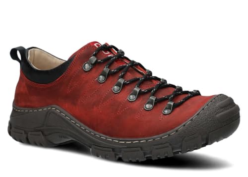 nagaba - Wanderschuhe Herren - Trekkingschuhe Herren - Outdoor Halbschuhe Männer Echtleder, mit Schnursenkel - Wanderstiefel, Lederschuhe mit Dicker, Rutschfester Sohle - Modell 444 - Rot - 41 von nagaba