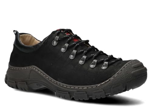 nagaba - Wanderschuhe Herren - Trekkingschuhe Herren - Outdoor Halbschuhe Männer Echtleder, mit Schnursenkel - Wanderstiefel, Lederschuhe mit Dicker, Rutschfester Sohle - Modell 444 - Schwarz - 46 von nagaba