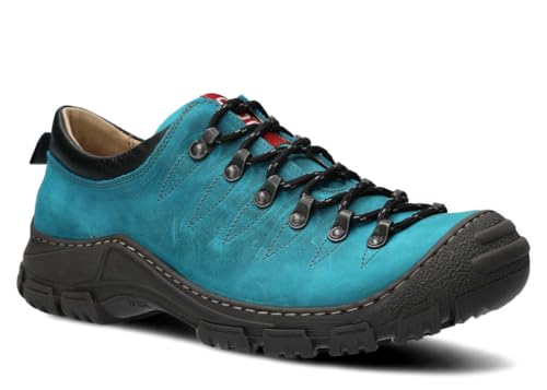 nagaba - Wanderschuhe Herren - Trekkingschuhe Herren - Outdoor Halbschuhe Männer Echtleder, mit Schnursenkel - Wanderstiefel, Lederschuhe mit Dicker, Rutschfester Sohle - Modell 444 - Türkis - 42 von nagaba