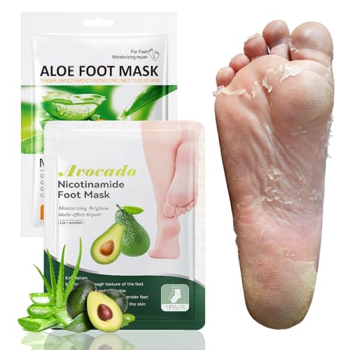 2 Paar Fußmaske, Feuchtigkeitsspendende Fussmaske, Socken Fußmaske für Trockene und Rissige Füße, Sanft Fußpflege für Männer& Frauen Geeignet (Aloe Vera + Avocado) von nailpretty