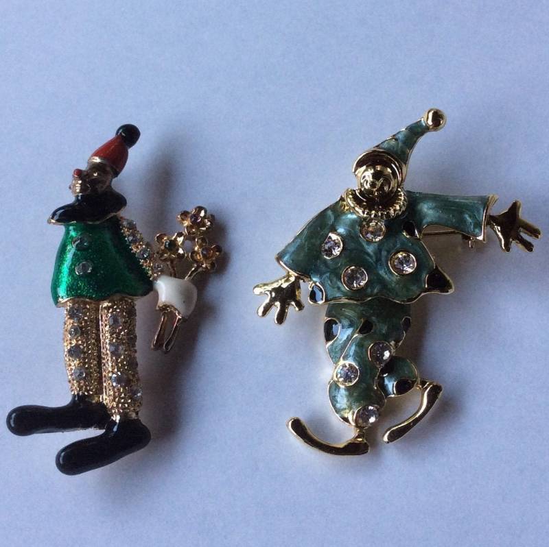 "Vintage Brosche "Clown" Goldfarben Emaille Kristalle Strasssteine" von nalika