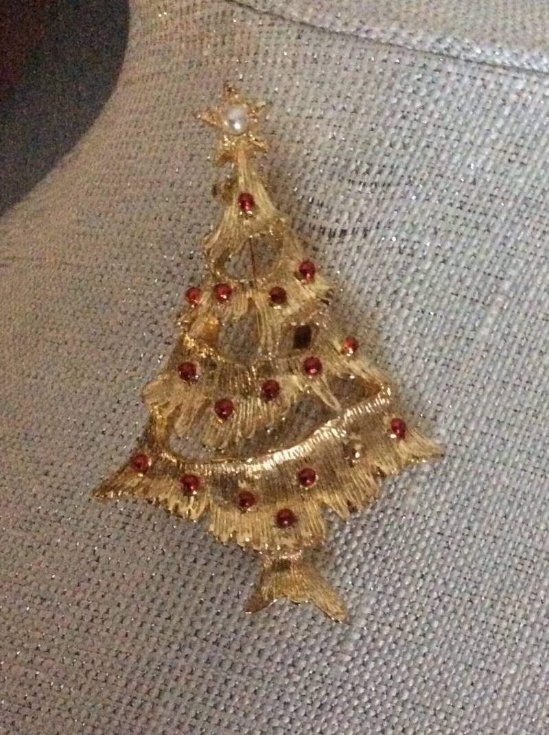 "Vintage Brosche " Weihnachtsbaum" Goldfarben Signiert Gerry." von nalika