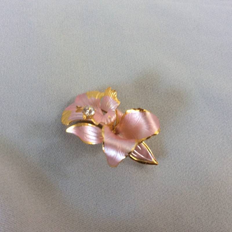 Vintage Cerrito Orchidee Brosche Pin Goldfarbenemail 1982 von nalika