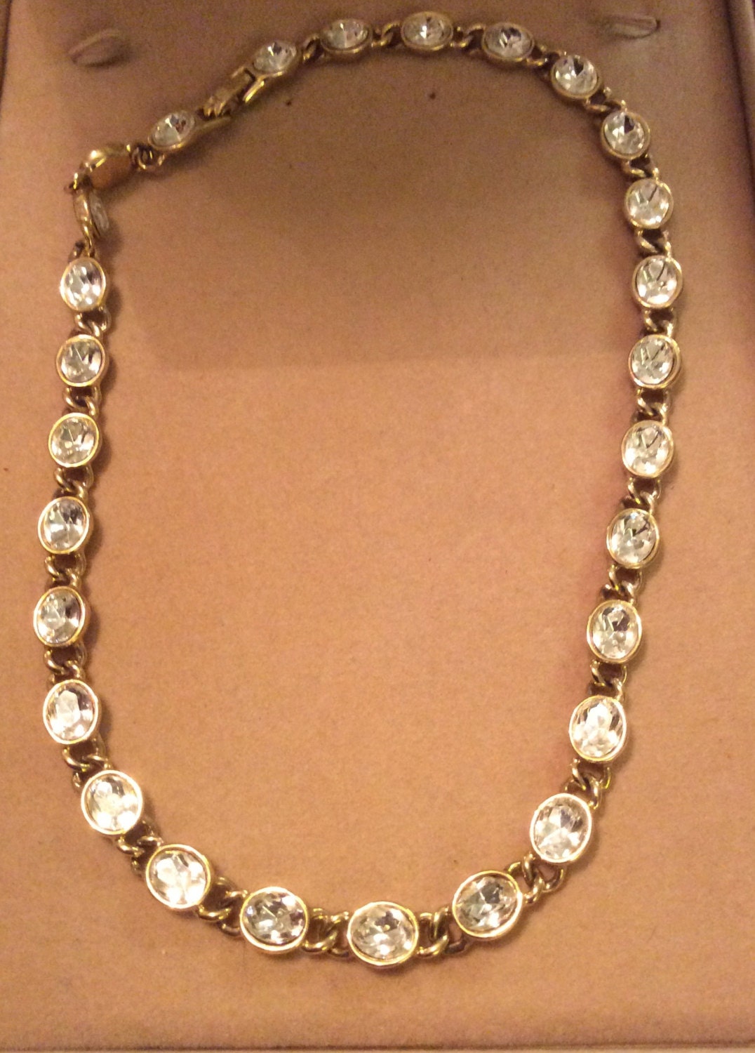 Vintage Halskette Klare Kristalle Gold Ton von nalika