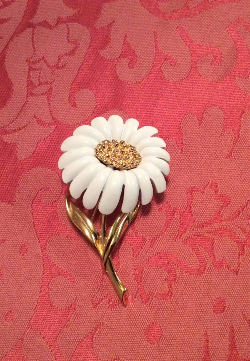 Vintage Monet White Daisy Metall Emaille von nalika
