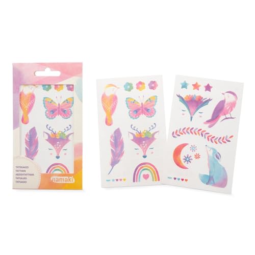 Tattoos für Kinder – 2 Bögen mit 6 poetischen Motiven – pflanzliche Tinte, einfach anzubringen und zu entfernen von namaki