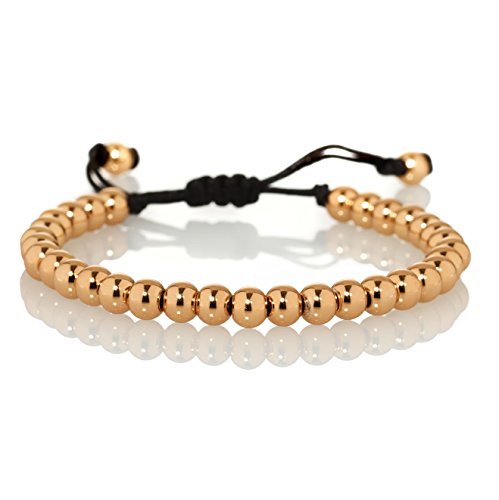 NAMANA Freundschafts-Armband mit Metall-Beads für Ihn, Perlenarmband mit verstellbarer schwarzer Schnur für Herren, Herrenarmband mit 14 Karat Rosegold vergoldet Perlen NAMANA Freundschafts-Armband mit Metall-Beads für Ihn, Perlenarmband mit verstellbarer schwarzer Schnur für Herren, Herrenarmband mit 14 Karat Rosegold vergoldet Perlen von namana