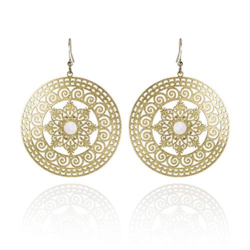 NAMANA Große Mandala-Ohrringe mit Perlmutt, gebürstetes Finish, Heilige Geometrie, Statement Ohrhänger in Gold oder Silber für Damen von namana