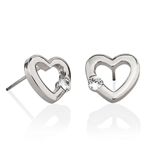 NAMANA Herz-Ohrringe, Farbe wählbar 18 Karat Rosegold vergoldet oder Feinsilber, herzförmige Ohrstecker mit Zirkonia in Geschenkschachtel (Silber, Versilbert) von namana