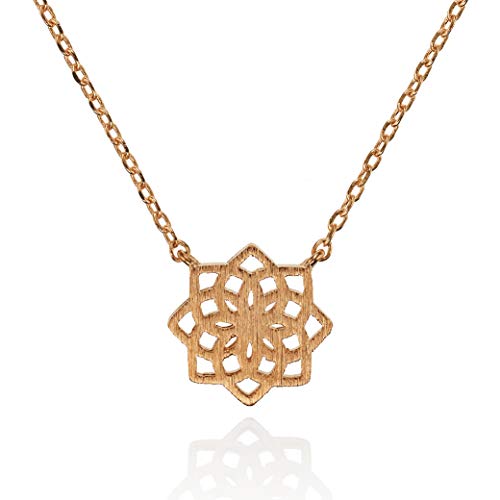 namana Mandala Anhänger mit Halskette, gebürstetes Finish, Verschiedene Gold und Silber Finish, geometrische Kette, Mandala Blumen Anhänger Kette (Roségold, Vergoldet) von namana