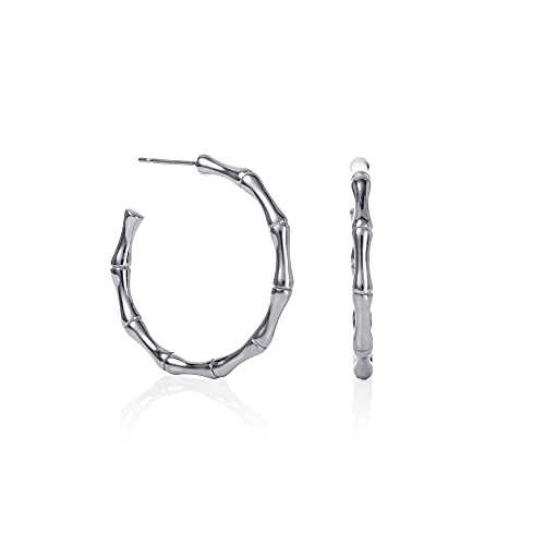 Namana Silber Bambus-Creolen für Damen und Mädchen, 30mm große Edelstahl Creolen für Frauen, Ohrringe Creolen für Damen, Silber-Schmuck-Geschenke für Frauen von namana