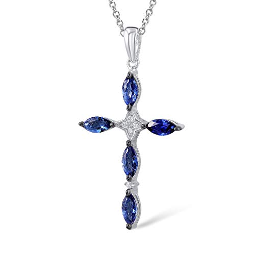 namana Blau Silber Kreuz-Anhänger mit Halskette für Damen. 925 Sterling Silber Halsketten für Frauen mit saphirblauen Steinen und Zirkonia Edelsteinen. Silberhalskette mit Geschenkbox von namana