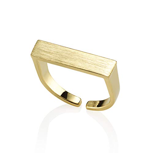 namana Einfacher Steg-Ring für Frauen, offener Goldring mit gebürstetem Finish, Verstellbarer Damenring, Mattes Finish 14 Karat vergoldet, Gold Ring für Damen, von namana