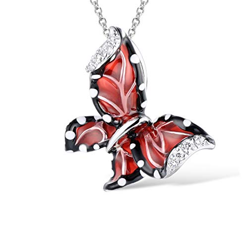 Namana Emaille Schmetterling Anhänger mit Halskette für Damen. 925 Sterling Silber Halsketten für Frauen mit weißen Zirkonia Edelsteinen und Emaille Details. Schmetterlings Halskette mit Geschenkbox von namana