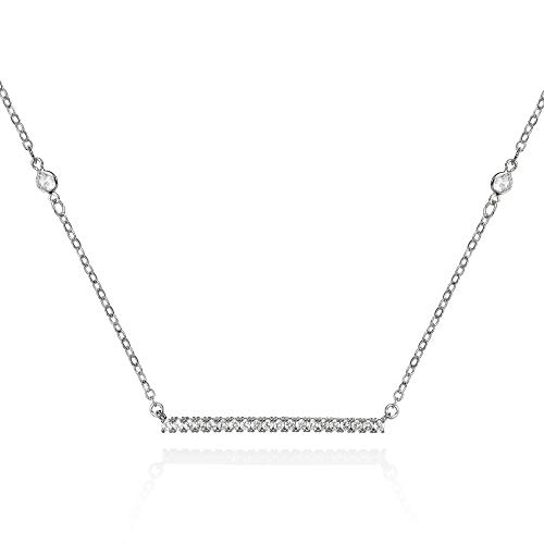 Namana Halskette für Damen mit Steg, 18 Karat Roségold vergoldet oder Silberfarben, Halskette mit Zirkonia an einer steinbesetzten Kette, mit Geschenkbox (Silber, Versilbert) von namana