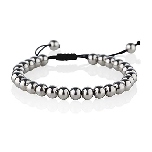 namana Perlen Armband für Männer mit Metallperlen an einer verstellbaren schwarzen Schnur. Stilvolle Herren Armbänder aus Edelstahl mit Geschenkbox von namana