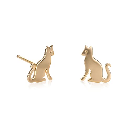 Namana Katze Ohrstecker für Damen und Mädchen in 925 Sterling Silber, niedliche tierförmige kleine Ohrstecker für Kinder in einem Katzendesign in vergoldetem Silber mit Geschenkbox von namana