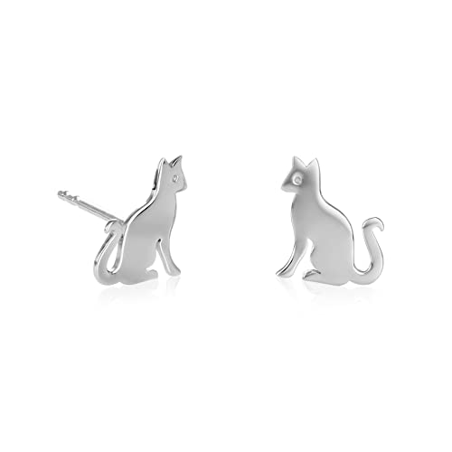 Namana Katze Ohrstecker für Damen und Mädchen in 925 Sterling Silber, niedliche tierförmige kleine Ohrstecker für Kinder in einem Katzendesign in Silber mit Geschenkbox von namana