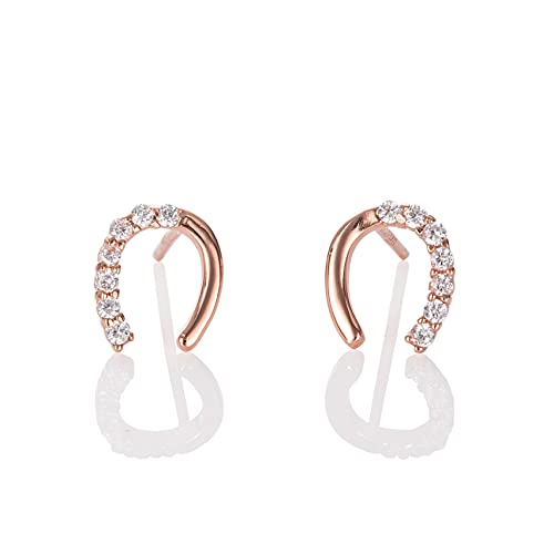 Namana Kleine Hufeisen Ohrringe aus Roségold für Frauen und Mädchen in 925 Sterling Silber, schlichte Glückshufeisen Ohrstecker aus Roségold für Damen und Mädchen mit Zirkonia Steinen von namana